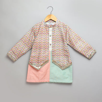 Multicolor kurta pyjama set with attached print panel