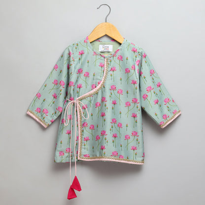 Mint Green lotus Print Kurta Dhoti set -1