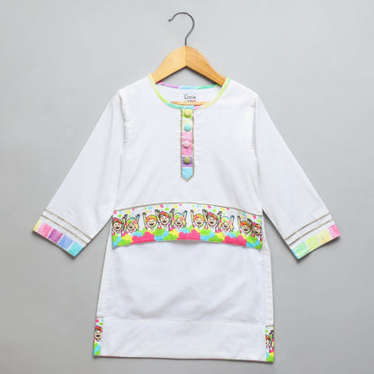 Happy Holi kids Printed high low Kurta Pyjama set
