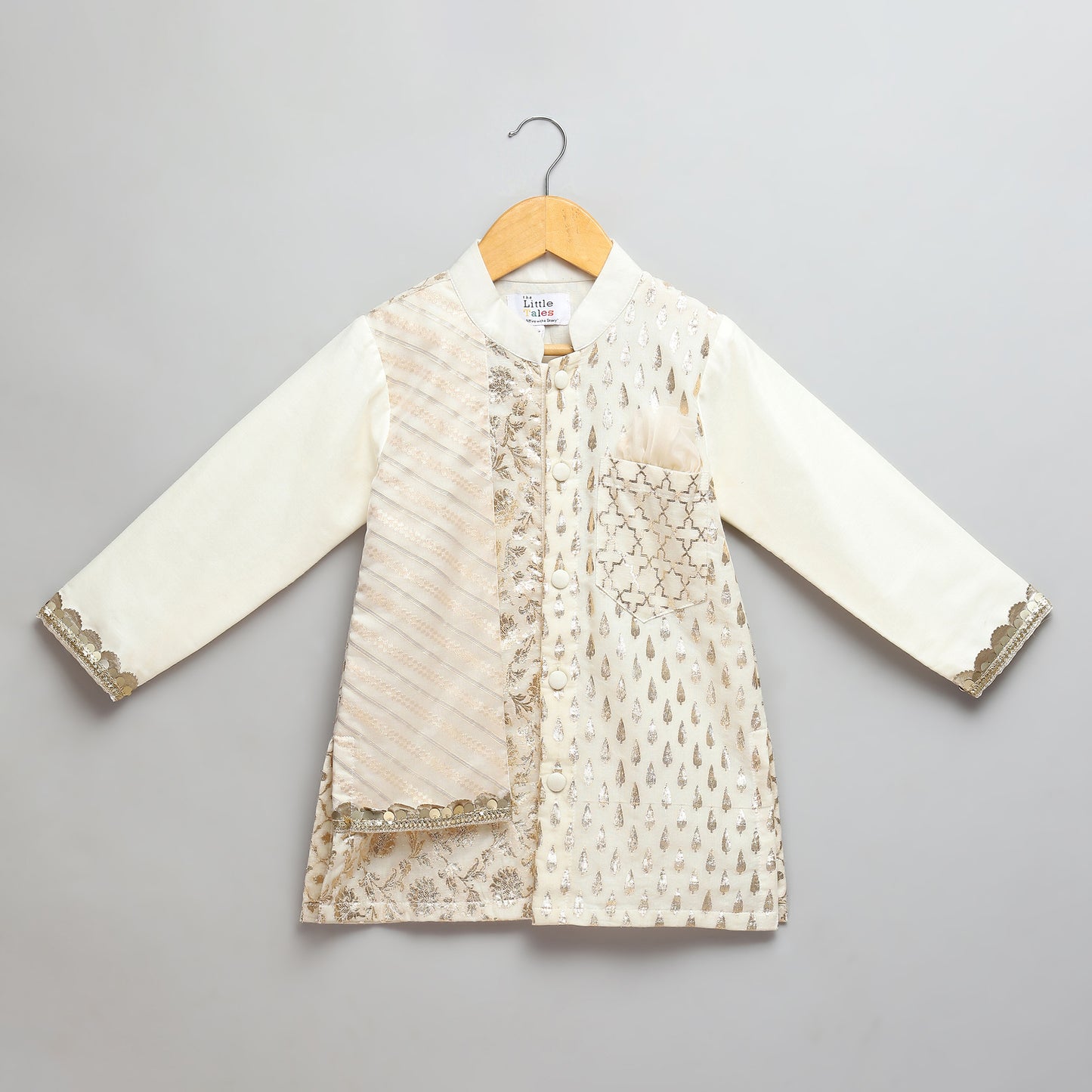 Offwhite multi zari panelled kurta Pyjama