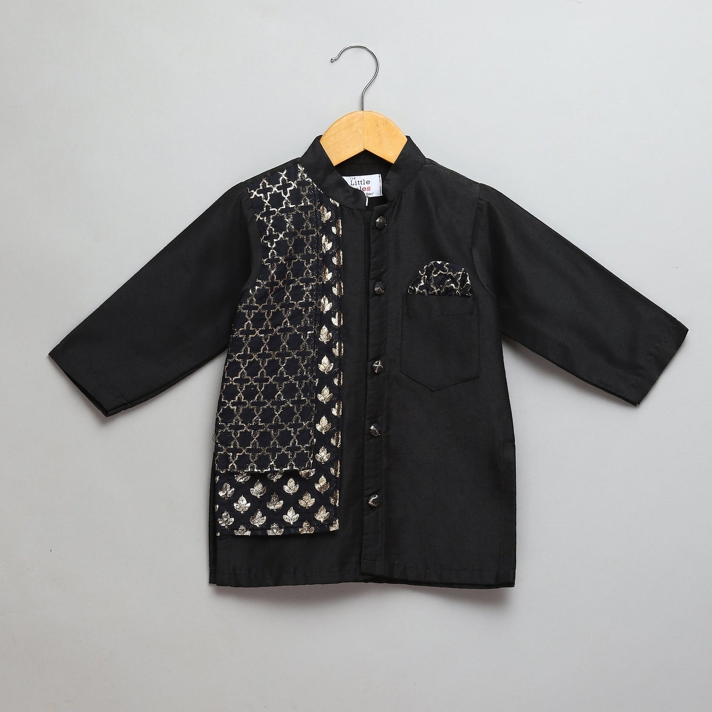 Black Kurta Pyjama with Attached jacket (Sale)