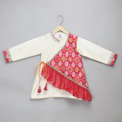 Off white bandhini angrakha printed Dhoti set