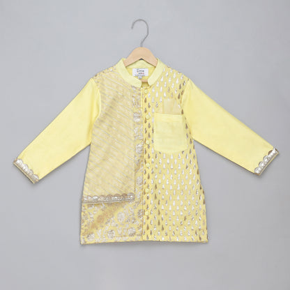 Lime Yellow  multi zari panelled kurta Pyjama