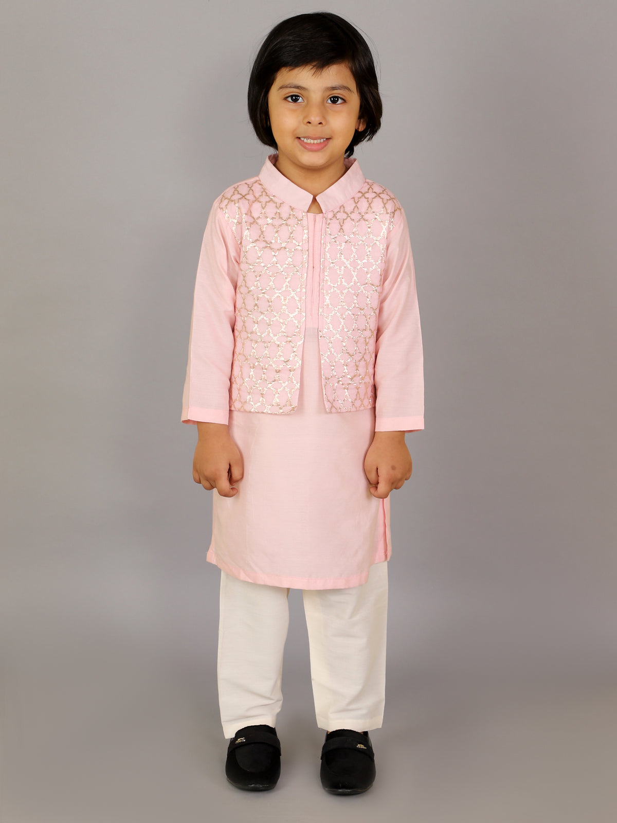 Pastel Pink Kurta with Attached Jacket and Pyjama