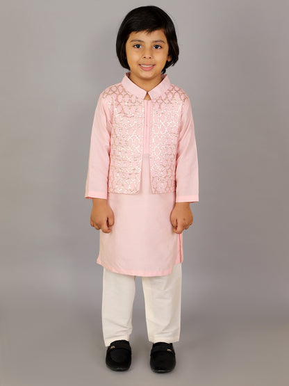 Pastel Pink Kurta with Attached Jacket and Pyjama