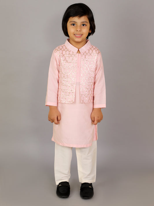Pastel Pink Kurta with Attached Jacket and Pyjama