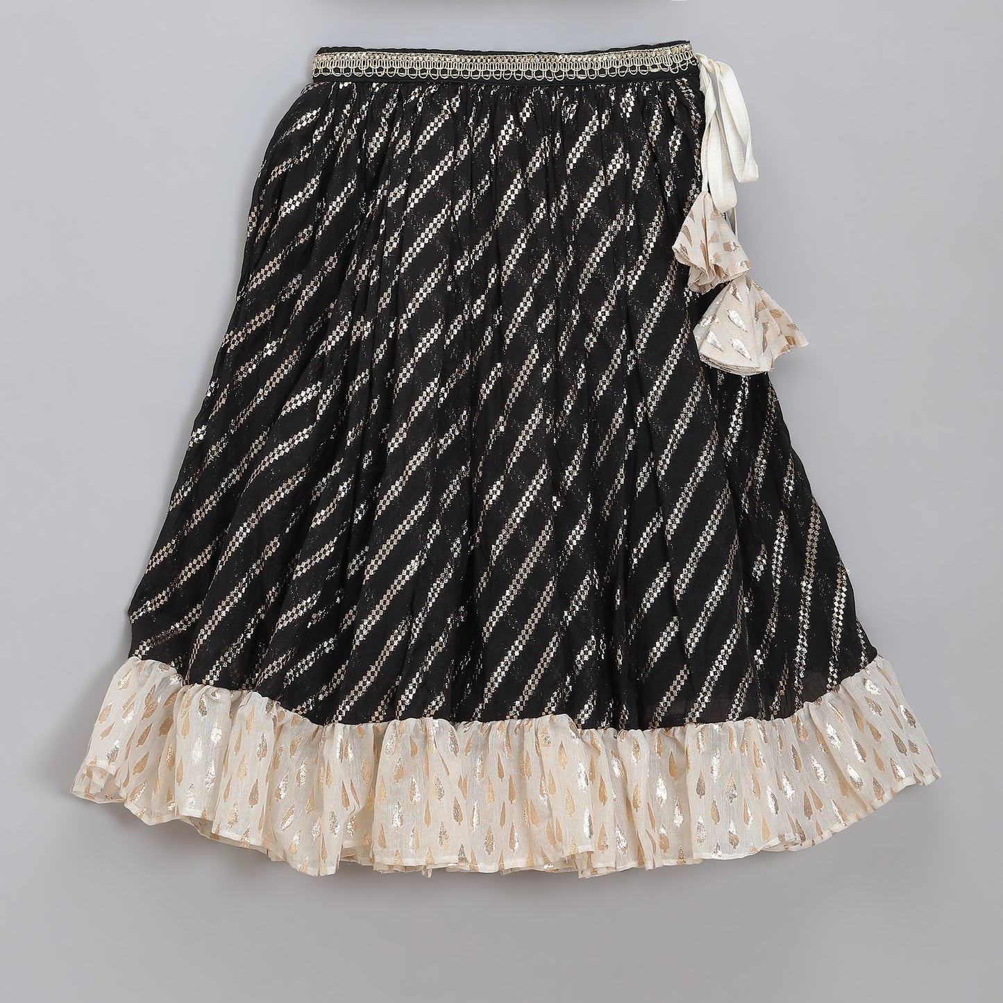 Offwhite Black  embroidered Chanderi lehnga set