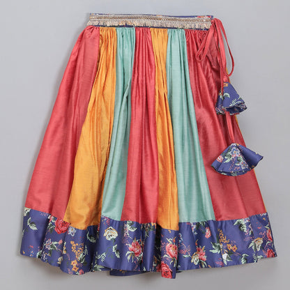 Purple Floral printed off shoulder lehnga set with attached dupatta (Sale)