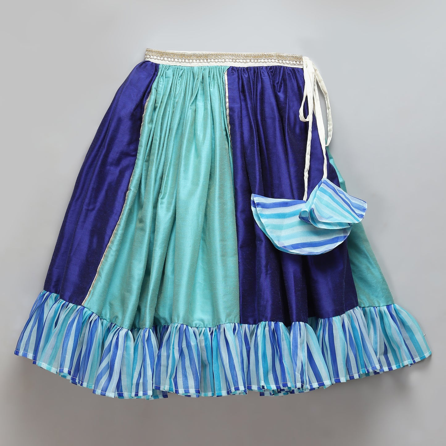Blue Lehriya frill blouse and Lehnga set
