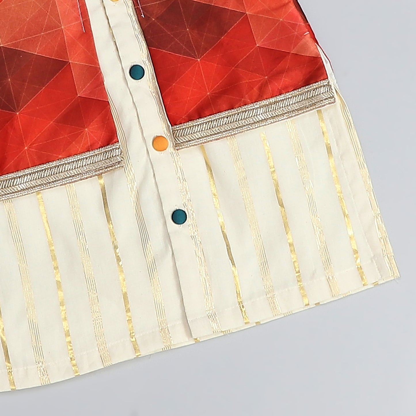 off white   kurta with multi colorAttached Jacket and Pyjama