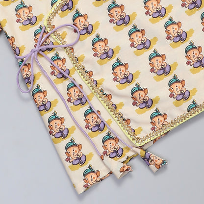 Ganpati Print kurta  Yellow dhoti set