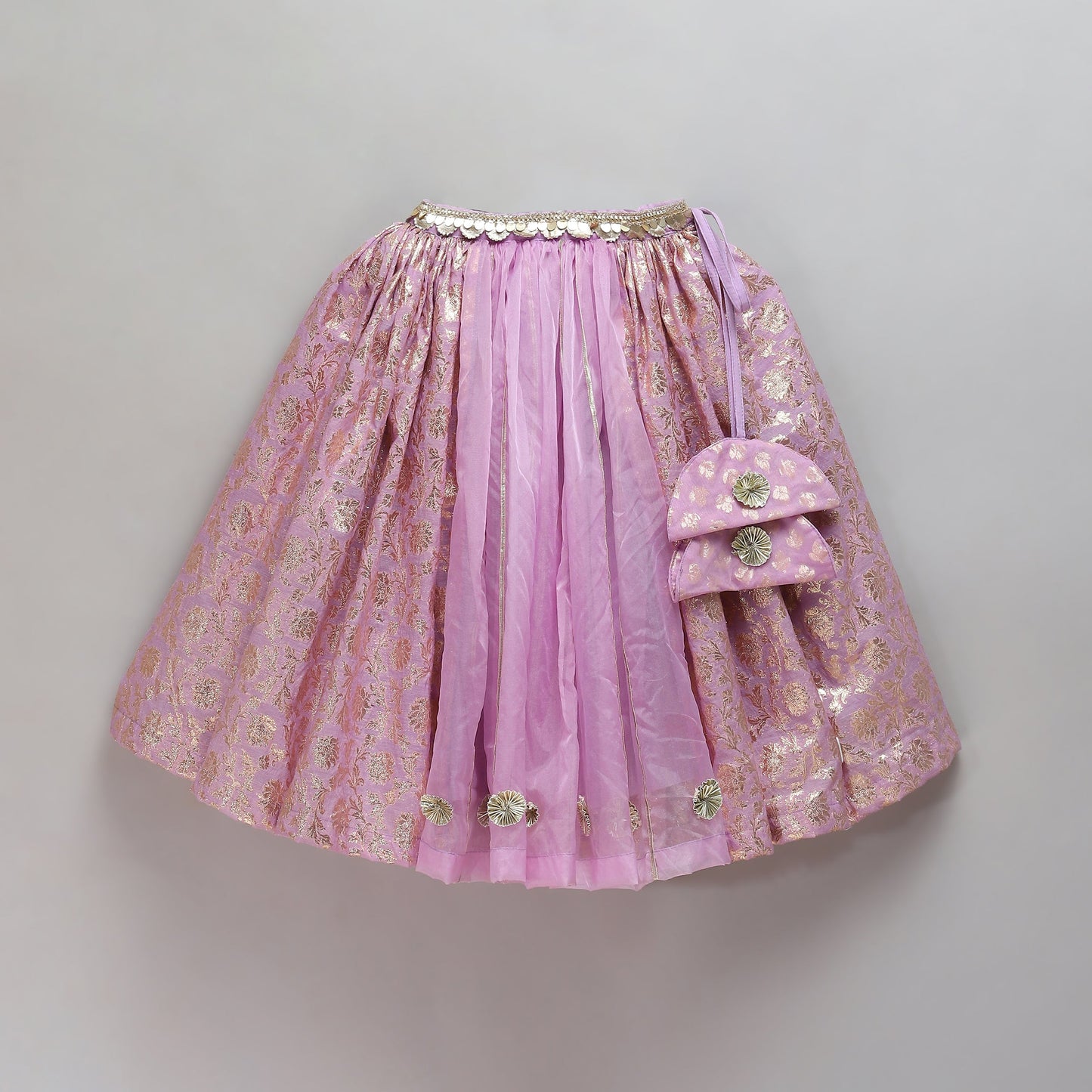 Lavendar Off shoulder organza frill chanderi lehnga set (Sale)