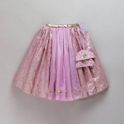 Lavendar Off shoulder organza frill chanderi lehnga set (Sale)