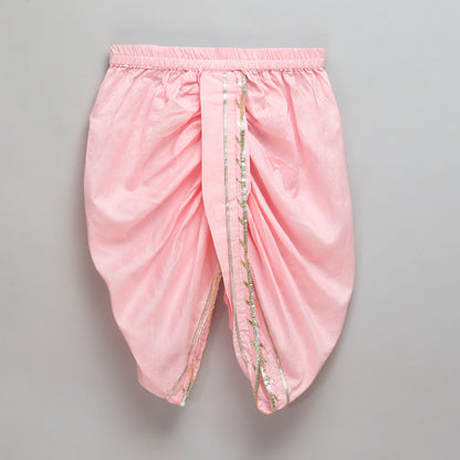 Off white / baby pink lotus Print Kurta Dhoti set