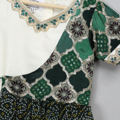 Green Bandhini peplum blouse lehnga set