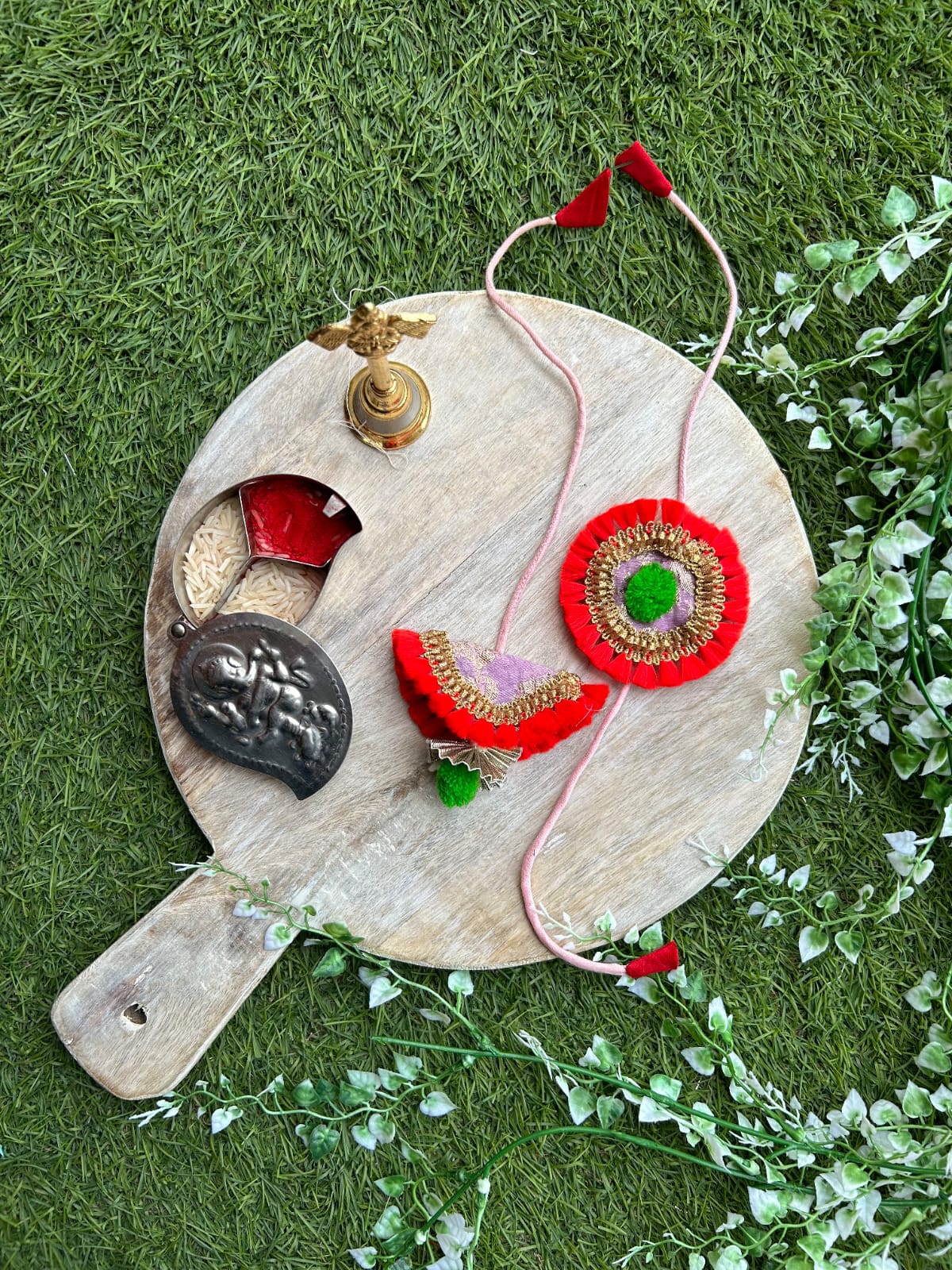 Red and Green Fabric Rakhi