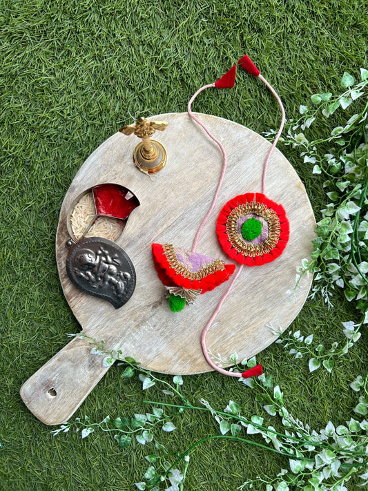 Red and Green Fabric Rakhi