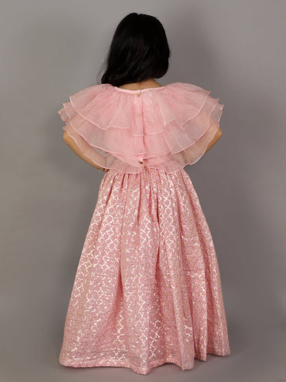 Light Pink Organza Ruffled blouse with Cotton Zari Lehnga (Sale)