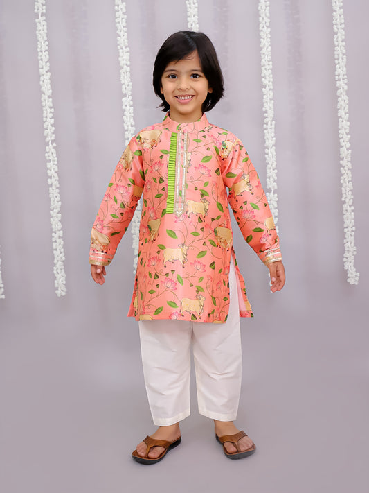 Peach cow print kurta set