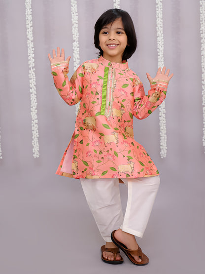 Peach cow print kurta set