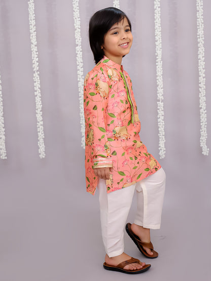 Peach cow print kurta set