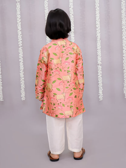 Peach cow print kurta set