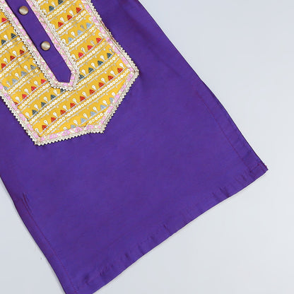 Purple Kurta with yoke embroidery kurta pyjama set