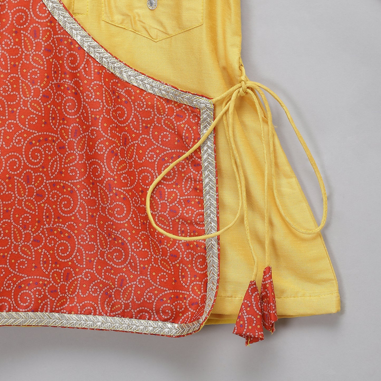 Yellow and Coral printed angrakha style set