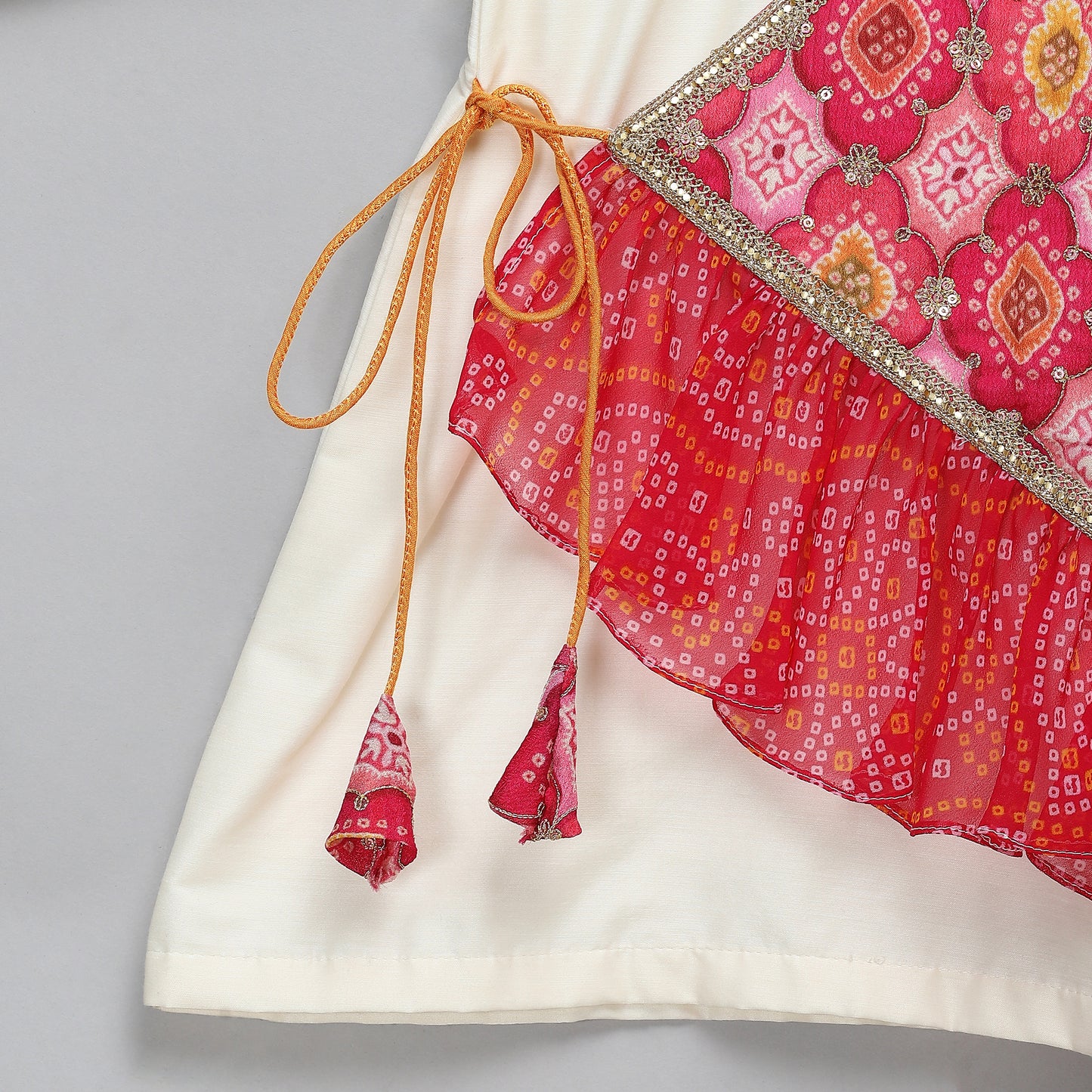 Off white bandhini angrakha printed Dhoti set