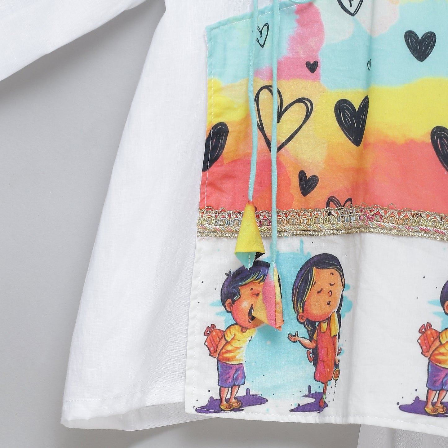 Yellow printed  kurta pyjama set with attached print panel