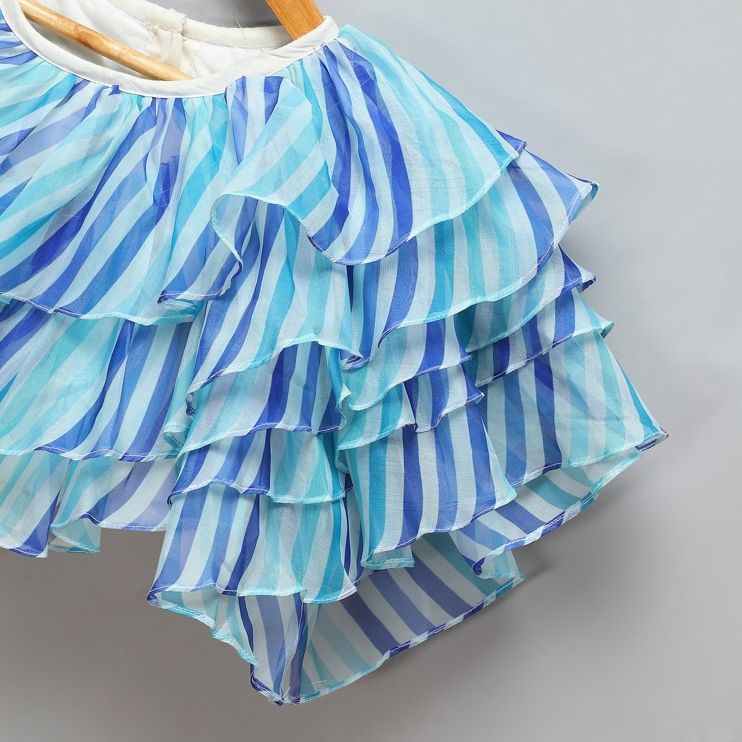 Blue Lehriya frill blouse and Lehnga set