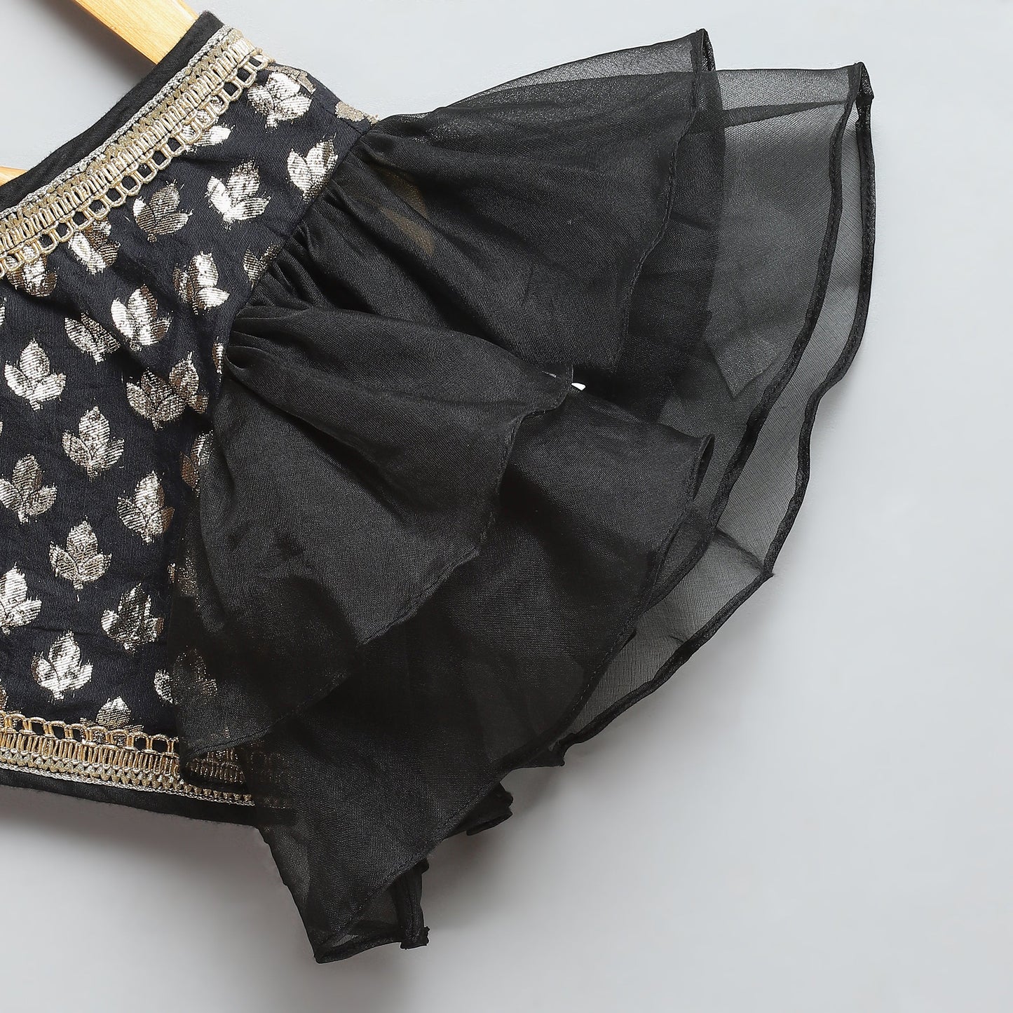 Black chanderi off shoulder lehnga set (Sale)