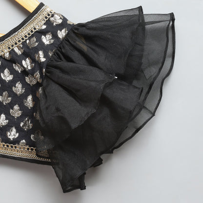 Black chanderi off shoulder lehnga set (Sale)