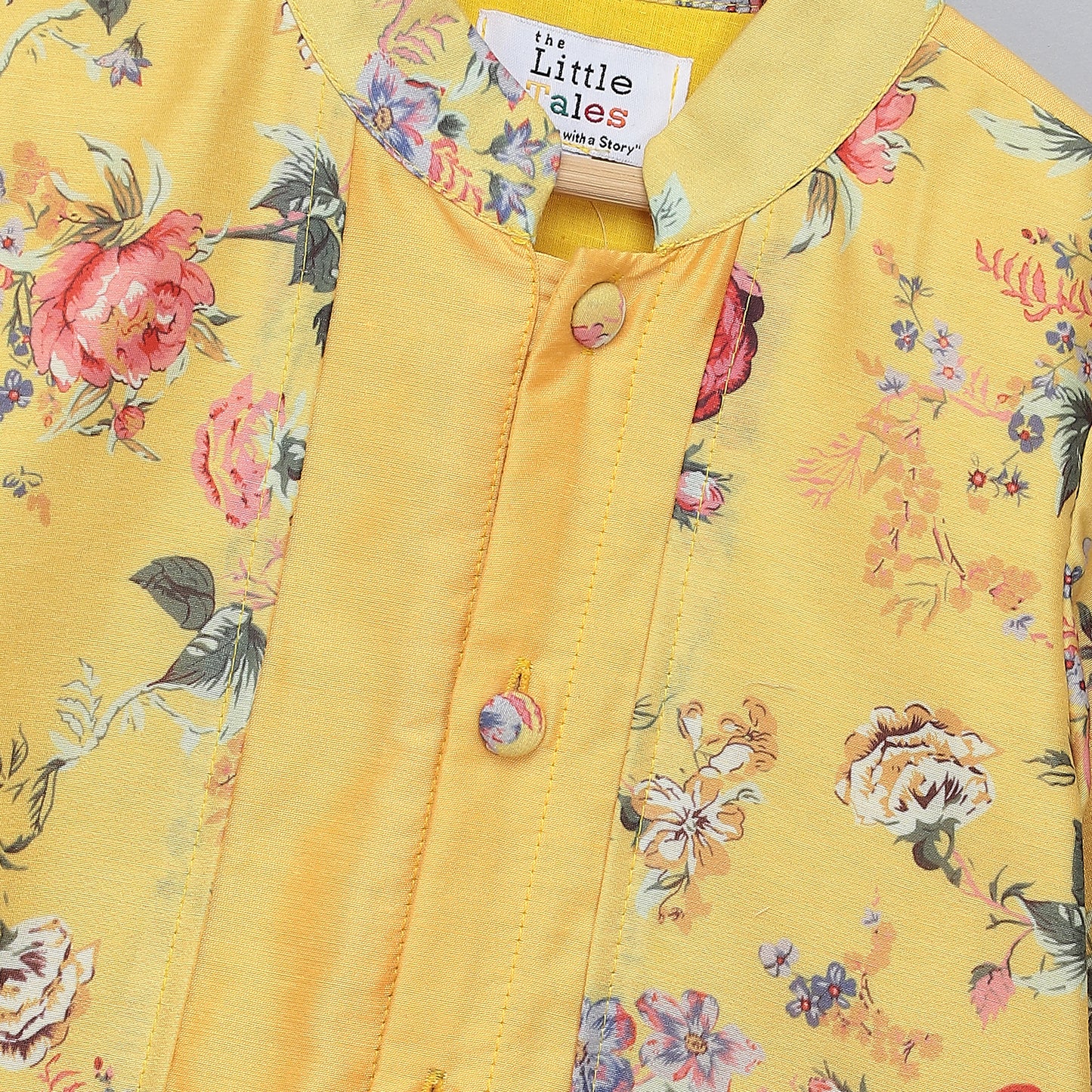 Yellow Kurta Pyjama with Attached printed jacket
