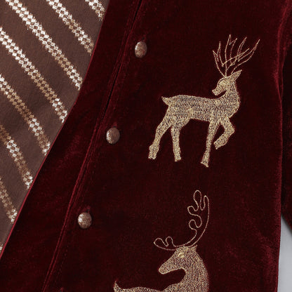 Maroon Velvet bandhgala embroidery set