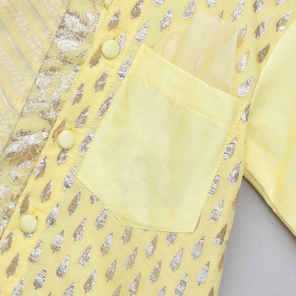 Lime Yellow  multi zari panelled kurta Pyjama