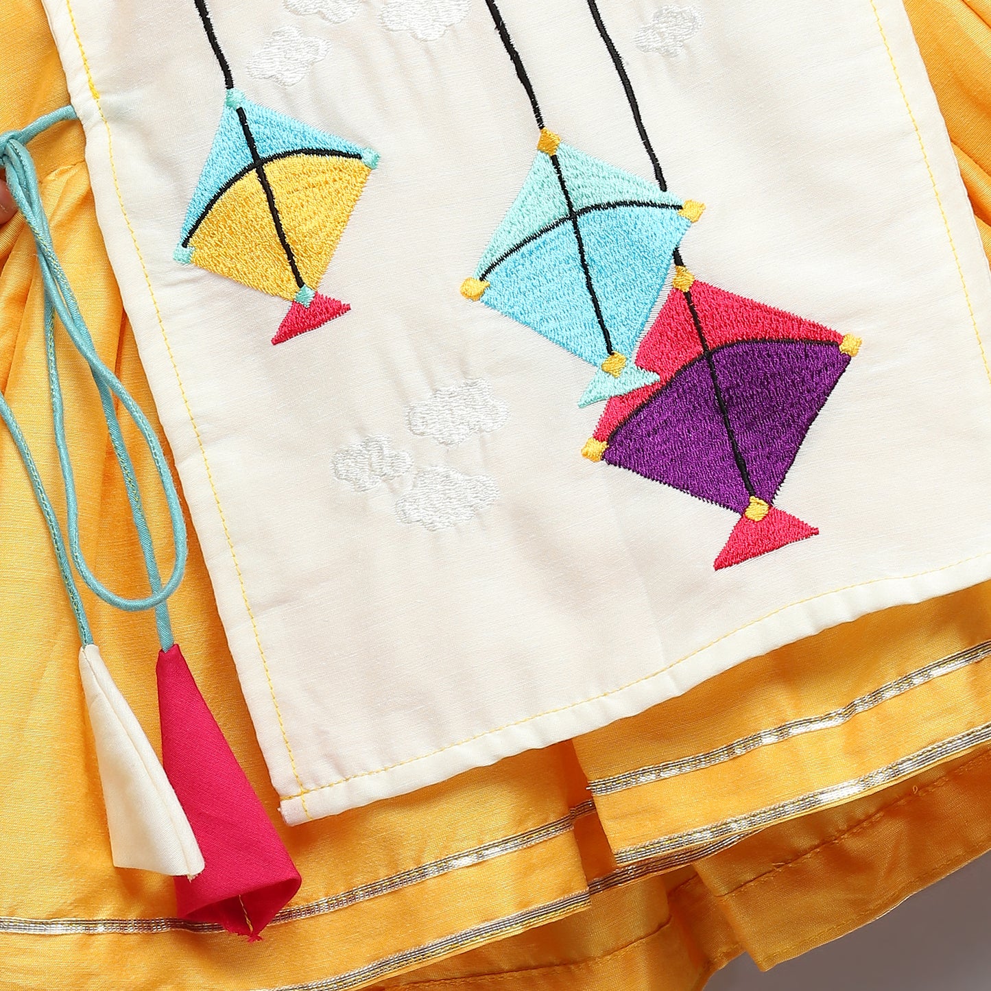 Kite embroidered Yellow white frock Pyjama set