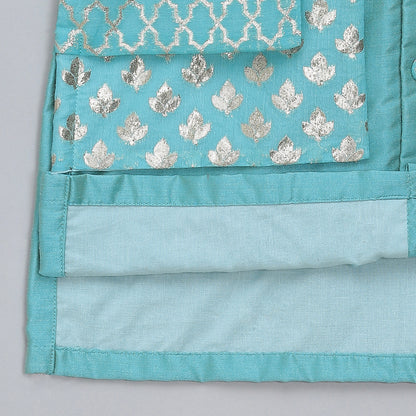 Blue Kurta Pyjama with Attached jacket