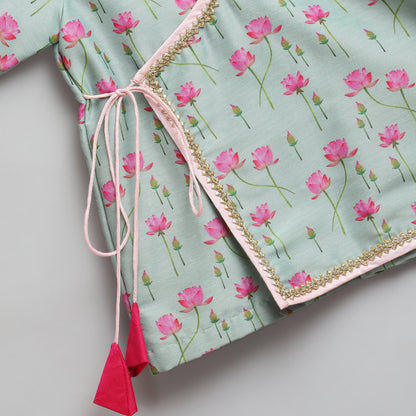 Mint Green lotus Print Kurta Dhoti set -1