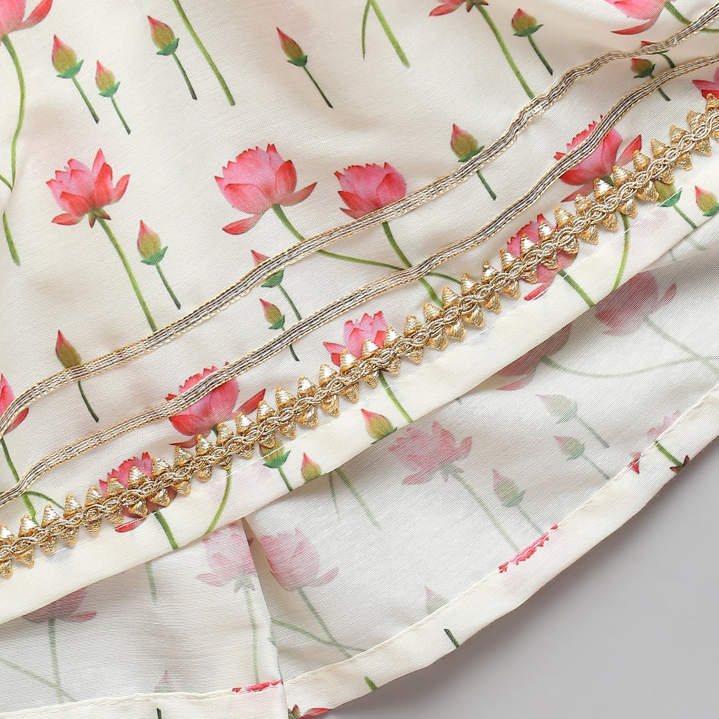 Offwhite Pink Lotus print Angrakha dhoti set