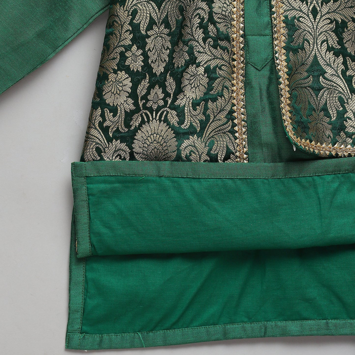 Green Kurta Pyjama with Attached Brocade jacket -1