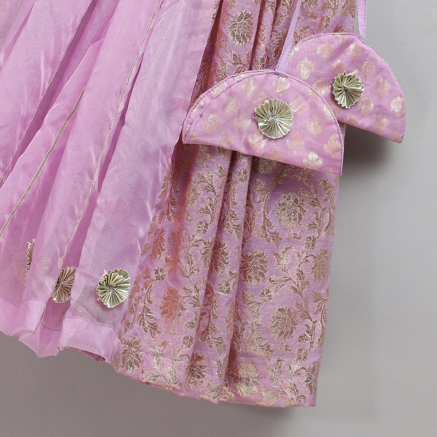 Lavendar Off shoulder organza frill chanderi lehnga set (Sale)