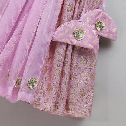 Lavendar Off shoulder organza frill chanderi lehnga set (Sale)