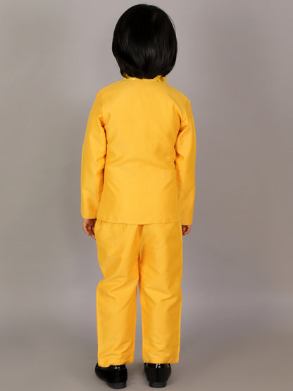 Mustard Yellow Silk Bandhgala set