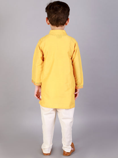 Mustard Ganpati Embroidered Kurta Dhoti  Set