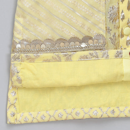 Lime Yellow  multi zari panelled kurta Pyjama