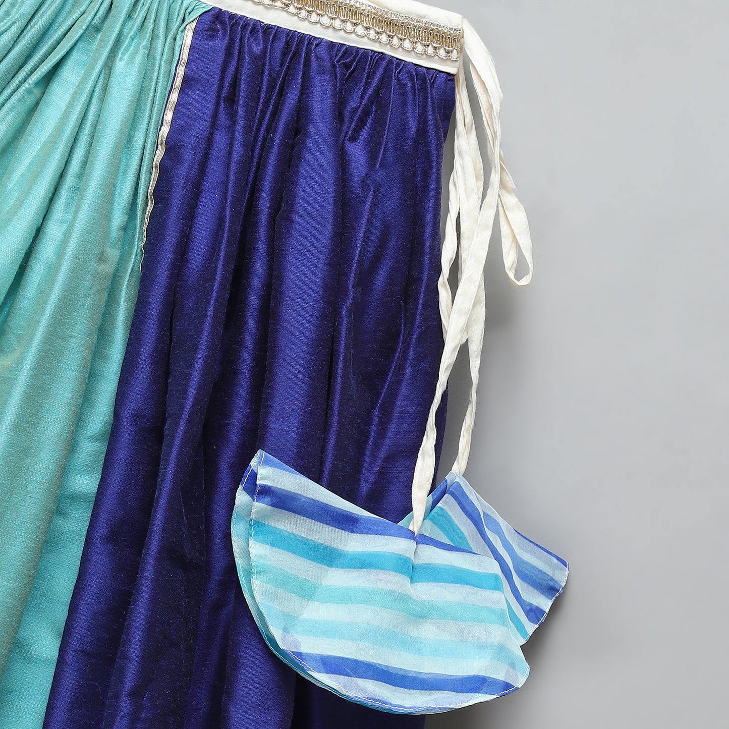Blue Lehriya frill blouse and Lehnga set
