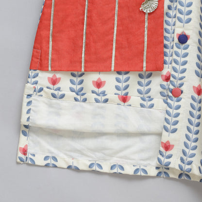 Off White tulip printed Kurta Pyjama set