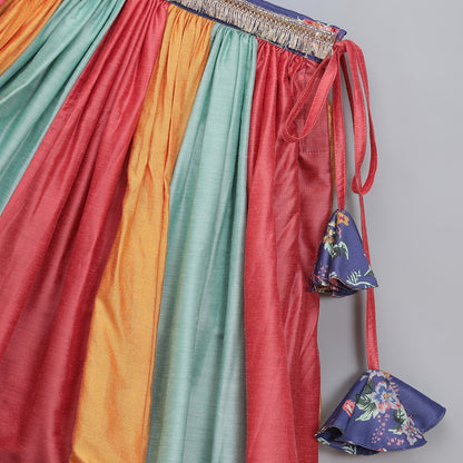 Purple Floral printed off shoulder lehnga set with attached dupatta (Sale)