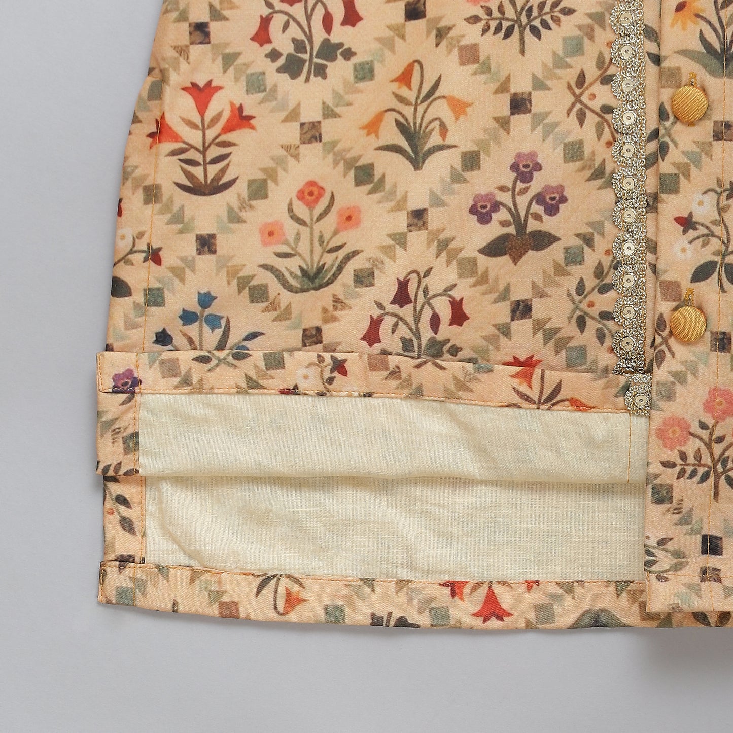 Beige Diamond Mughal printed Kurta Pyjama set